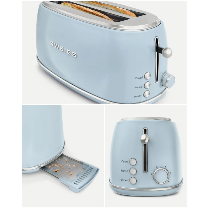 grille-pain Bleu pastel 2 FENTES Inox – Style SMEG