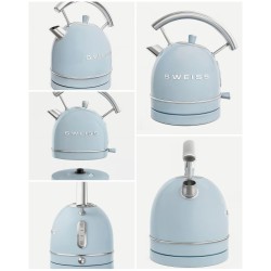 BOUILLOIRE rétro vintage INOX SANS FIL 2200W 1,8 L bleu pastel - Style SMEG