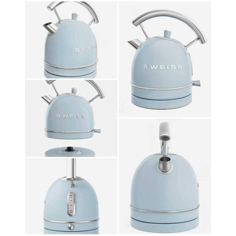 BOUILLOIRE rétro vintage INOX SANS FIL 2200W 1,8 L bleu pastel - Style SMEG