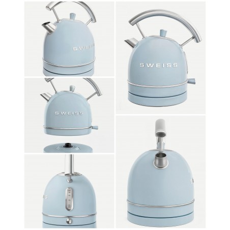 BOUILLOIRE rétro vintage INOX SANS FIL 2200W 1,8 L bleu pastel - Style SMEG