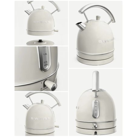 BOUILLOIRE rétro vintage INOX SANS FIL 2200W 1,8 L Beige pastel - Style SMEG