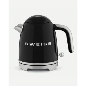 BOUILLOIRE rétro vintage INOX SANS FIL 1000W 1L Noire - Style SMEG