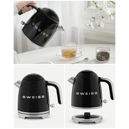 BOUILLOIRE rétro vintage INOX SANS FIL 1000W 1L Noire - Style SMEG