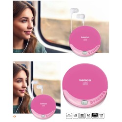Lecteur CD portable Rose avec fonction de recharge- Ecouteurs