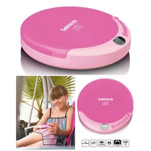 Lecteur CD portable Rose avec fonction de recharge- Ecouteurs