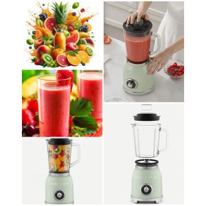 Blender Mixer Vintage Métal Vert pastel – 1000W – Bol 1,5 L – 2 Vitesses – Pieds anti-dérapant - TYPE SMEG