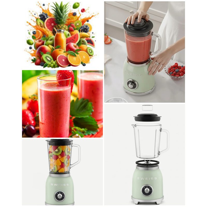 Blender Mixer Vintage Métal Vert pastel – 1000W – Bol 1,5 L – 2 Vitesses – Pieds anti-dérapant - TYPE SMEG
