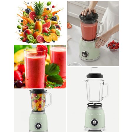 Blender Mixer Vintage Métal Vert pastel – 1000W – Bol 1,5 L – 2 Vitesses – Pieds anti-dérapant - TYPE SMEG