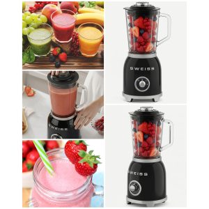 Blender Mixer Vintage Métal Noir – 1000W – Bol 1,5 L – 2 Vitesses – Pieds anti-dérapant - TYPE SMEG