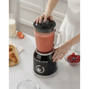 Blender Mixer Vintage Métal Noir – 1000W – Bol 1,5 L – 2 Vitesses – Pieds anti-dérapant - TYPE SMEG