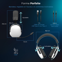 Casque PC Pro gamer – Multiplateforme H1400 – Sans fil RF/Bluetooth – 7.1 Virtual Surround – micro détachable omnidirectionnel