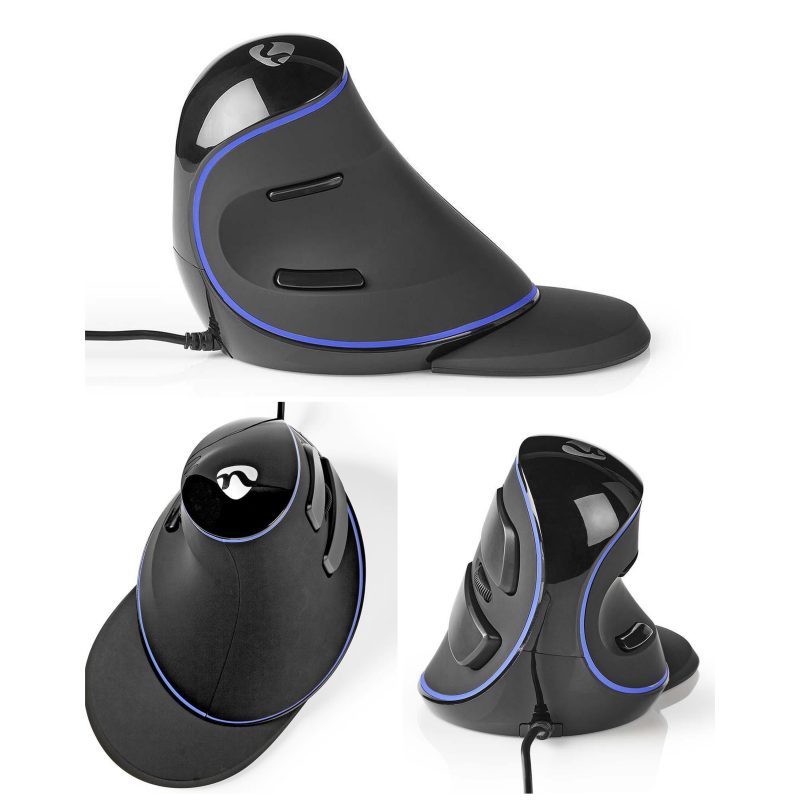 Souris ergonomique filaire - capteur optique 1600 dpi - 6 boutons - USB