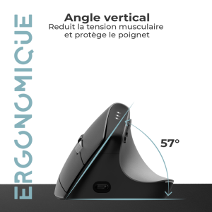 Souris ergonomique sans fil - capteur optique 3200 dpi - 6 boutons - USB