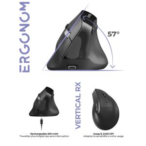 Souris ergonomique sans fil - capteur optique 2400 dpi - 6 boutons - USB