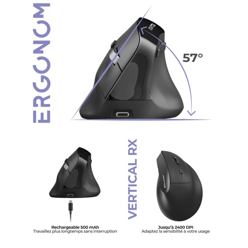 Souris ergonomique sans fil - capteur optique 2400 dpi - 6 boutons - USB
