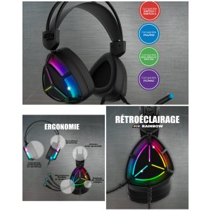 Pack gamer noir filaire RGB Pro + clavier semi mécanique RGB filaire + Casque Gamer RGB Multiplateformes + Souris RGB