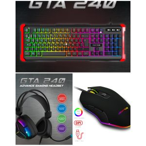 Pack gamer noir filaire RGB + clavier semi mécanique RGB filaire + Casque Gamer RGB Multiplateformes + Souris RGB