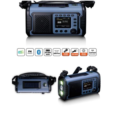 Radio FM/DAB+ Réveil Radio portable USB Solaire – Radio d'urgence avec manivelle - Powerbank 20000 mAh