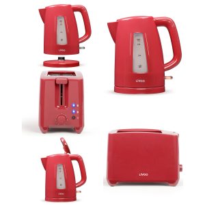 Pack Petit Déjeuner - LIVOO - Bouilloire Électrique 1,7L - Grille-Pain 2 Fentes - Rouge - 2200W