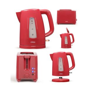 Pack Petit Déjeuner - LIVOO - Bouilloire Électrique 1,7L - Grille-Pain 2 Fentes - Rouge - 2200W