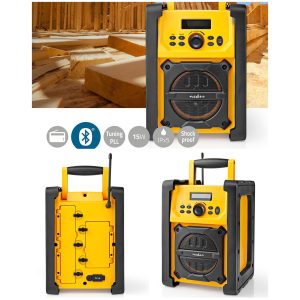 Radio de Chantier 15W FM 2.2 " IPX5 Écran bleu blanc Alimentation