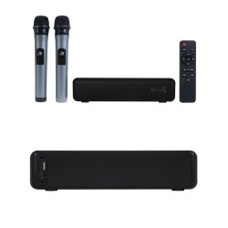 Barre de son portable 30 W party karaoké avec effet d'écho et 2 microphones sans fil UHF