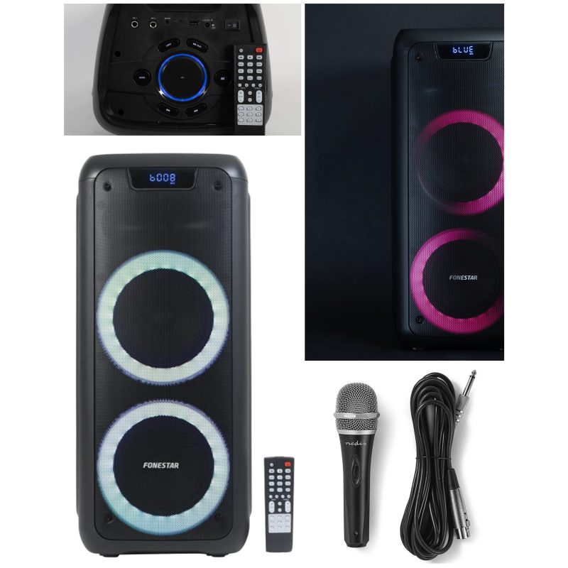 Enceinte portable PRO Bluetooth – BT/AUX/USB – 100W – LED RGB – Télécommande - Microphone