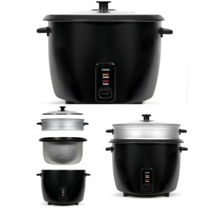 Cuiseur à riz et vapeur en Inox Noir Capacité 2.8L avec Couvercle transparent avec évaporateur