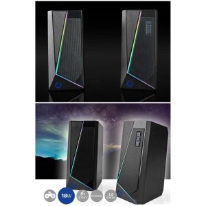 Enceintes pour PC haut-parleur 2.0 Alimenté USB 3.5 mm Mâle 18 W LED RGB Contrôle du Volume