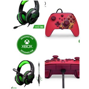 Manette Xbox one-s-x-PC filaire neon carbon Red Blaze xbox ergonomique- Casque Gamer XBOX ONE-X-S-PC