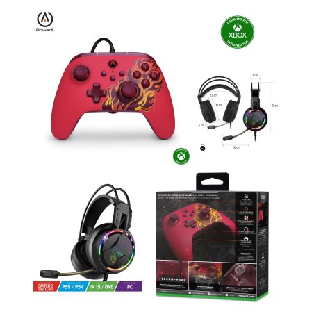 Manette Xbox one-s-x-PC filaire neon carbon Red Blaze xbox ergonomique- Casque Gamer RGB