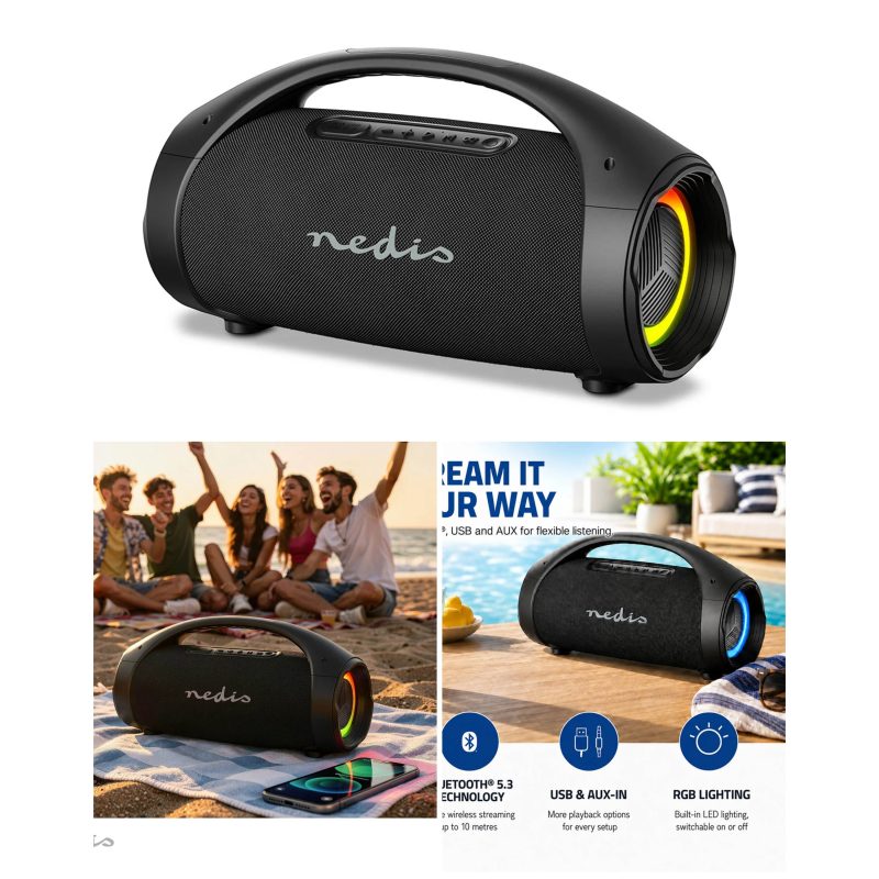 Enceinte Party 150W Boombox Bluetooth – micro SD-USB – IPX5 – TWS – LED RGB