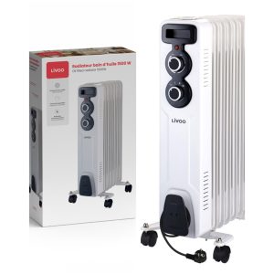 Radiateur à bain d'huile 1500W 7 colonnes 3 réglages de chaleur Thermostat réglable – blanc 3 réglages de chaleur