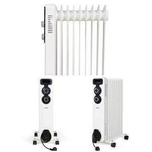 Radiateur à bain d'huile 2000W 9 colonnes 3 réglages de chaleur Thermostat réglable – blanc 3 réglages de chaleur