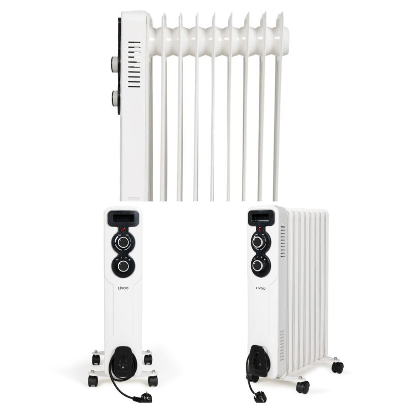 Radiateur à bain d'huile 2000W 9 colonnes 3 réglages de chaleur Thermostat réglable – blanc 3 réglages de chaleur