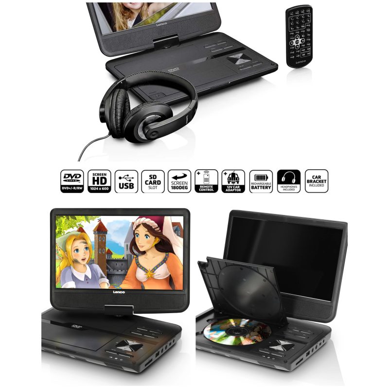Lecteur DVD portable TFT 16: 9 LENCO Ecrans 9 POUCES USB-SD DVD-R/RW, DVD+R, CD télécommande + SUPPORT + Casque