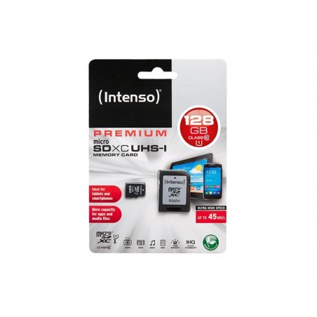 MicroSDXC 128Go Intenso Premium CL10 UHS-I + adaptateur et Blister
