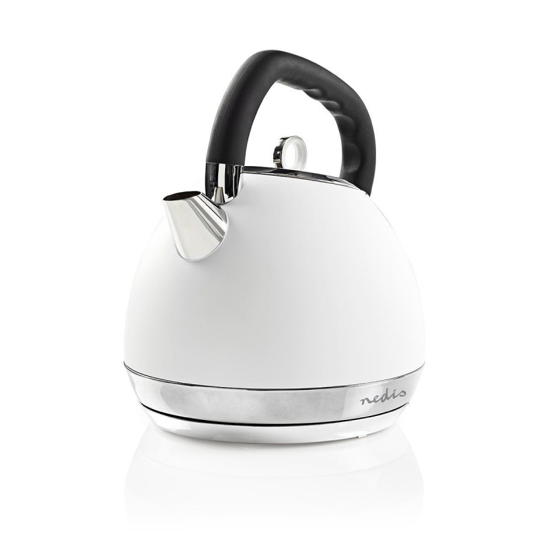 Bouilloire électrique Nedis 1,7 L - 2200W, Poignée Bois Douce, Base 360°, Arrêt Automatique - Design Blanc élégant