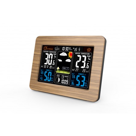 Station météo BOIS Intérieur et extérieur capteur météo sans fil ext Prévisions météorologiques Écran LCD couleur Heure + Révei