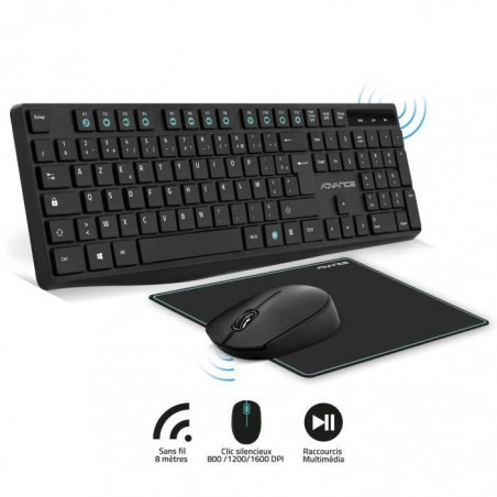 Pack 3en1 clavier souris tapis sans fil 2,4 g