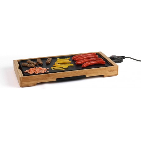 Plancha grill électrique en aluminium et bambou 2 200 W