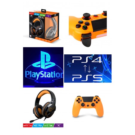 Pack manette PS4 Bluetooth Camouflage orange 3.5 JACK + casque Spirit of gamer Pro-H3 PS4-PS5 PlayStation