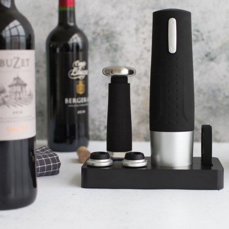 Set tire-bouchon noir électrique et pompe rechargeable