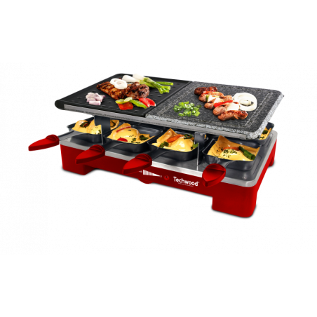 Raclette 8 – Grill + Pierre rouge antiadhésif Thermostat Réglable 1 400 W
