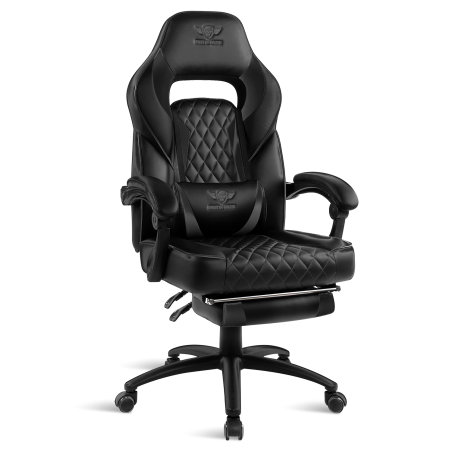 FAUTEUIL gaming Mustang Black repose jambes assise et dossiers capitonnés noir
