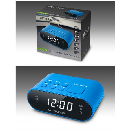 Radio-réveil pll double alarme bleu horloge 24 h