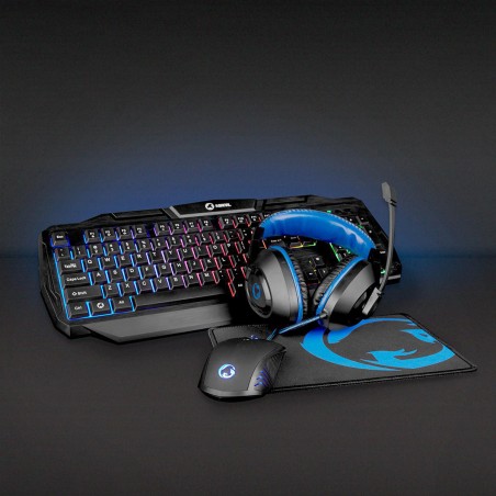 Kit de Jeu Combiné | 4-en-1 | Clavier, Casque, Souris et Tapis de Souris | Clavier français | Noir