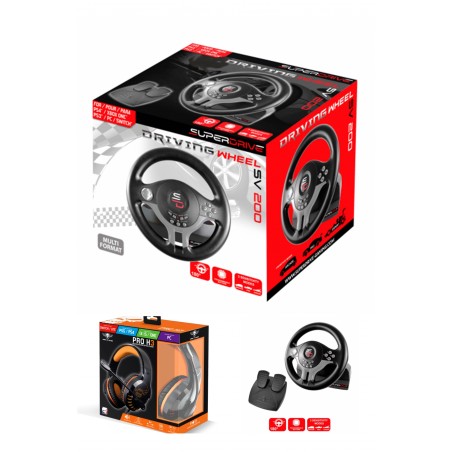 Volant et pédales de jeu Vidéo Pro Race Pro SV200 + casque gamer Pro H3