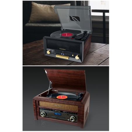 Chaîne Hifi – CD 20 W vintage avec platine Vinyle – CD/FM/USB/AUX 33/45/78 tours