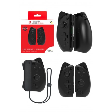 Joycons Manettes pour Switch Nintendo iiCon noires + dragonnes V2